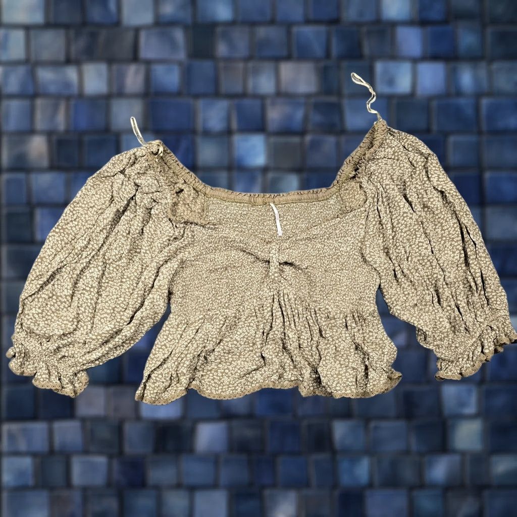 Free People Free People Womens Blouse Small Beige Floral Off Shoulder Cropped Boho Top Size S / US 4 / IT 40 - 1 Thumbnail