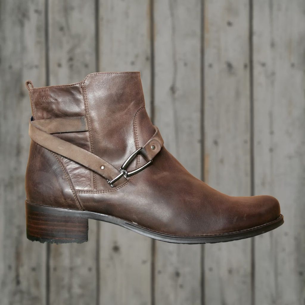 Vintage DORKING by Fluchos Bootie Women Brown Leather Side Zip Harness Strap Ankle Boots EU 40 US 9-9.5 Size US 9.5 / IT 39.5 - 1 Thumbnail