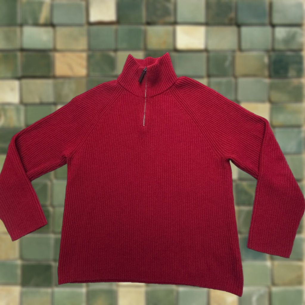 Banana Republic VINTAGE Banana Republic 1/4 Zip Sweater Mens Large Red Wool Italian Yarn Turtleneck Size US L / EU 52-54 / 3 - 1 Thumbnail