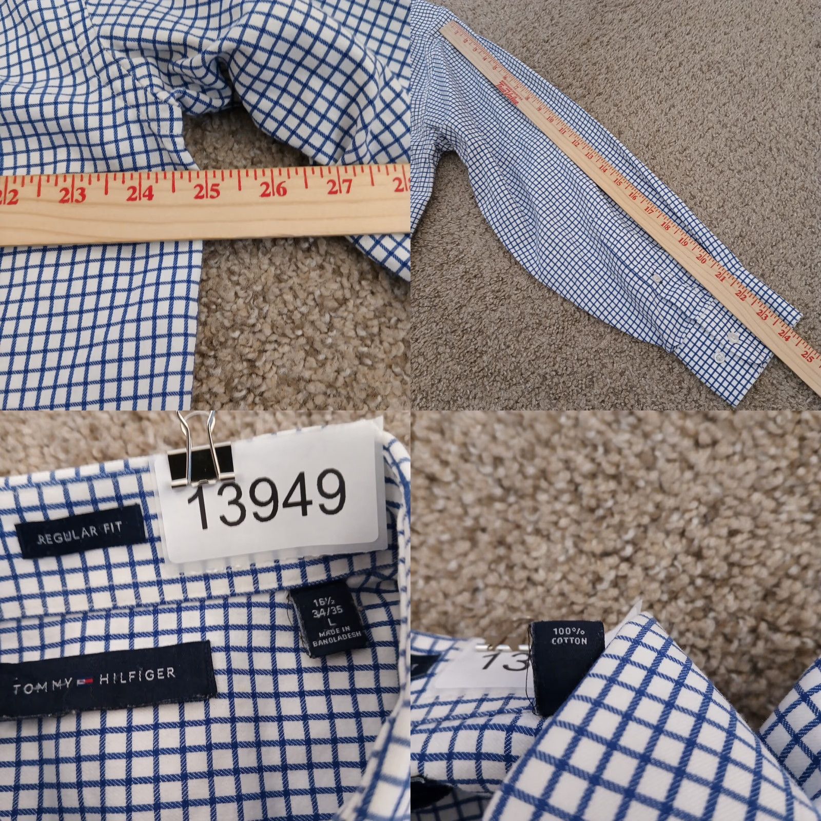 Tommy Hilfiger Tommy Hilfiger Shirt Mens Large Blue Check Long Sleeve Button-Up Cotton Size US L / EU 52-54 / 3 - 8 Thumbnail