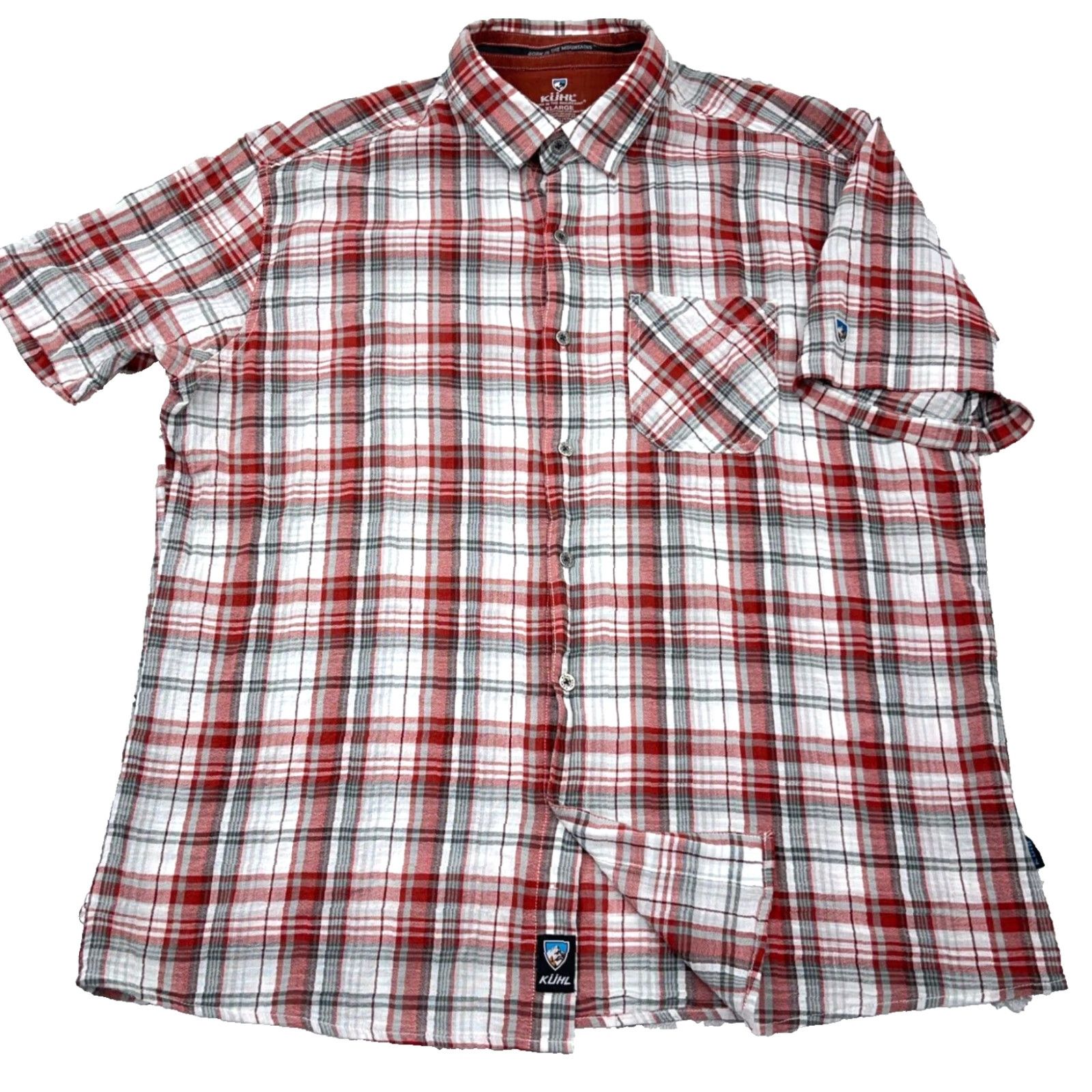Vintage VINTAGE Kuhl Shirt Men XL Orange White Plaid Button Up Organic Cotton Camp Hiking Pocket Size US XL / EU 56 / 4 - 2 Thumbnail