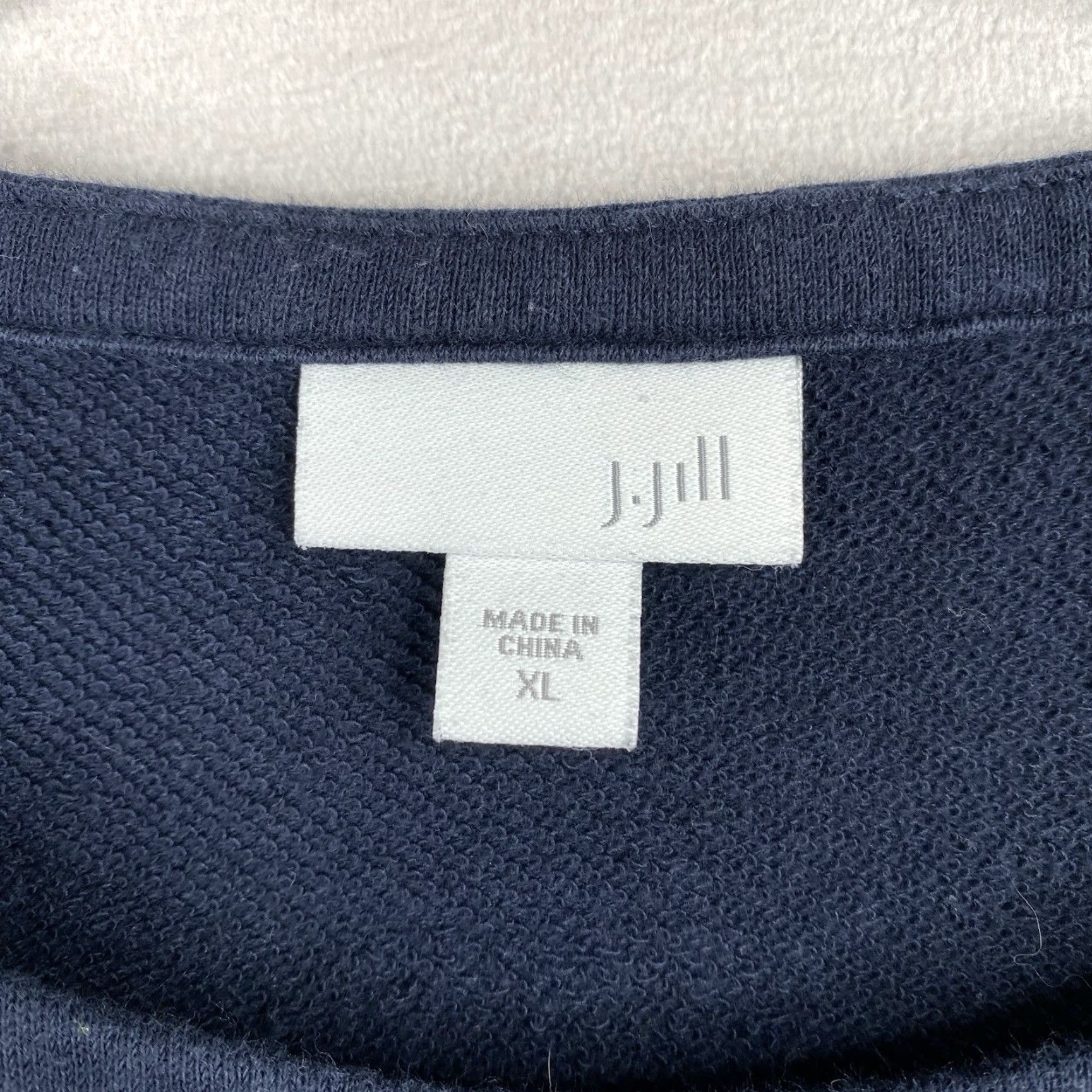 J. Jill J Jill Sweatshirt Top Womens XL Blue Floral Striped Trim Pullover Stretch Casual Knit Cotton Button Fringe Tunic Crewneck Size XL / US 12-14 / IT 48-50 - 2 Thumbnail