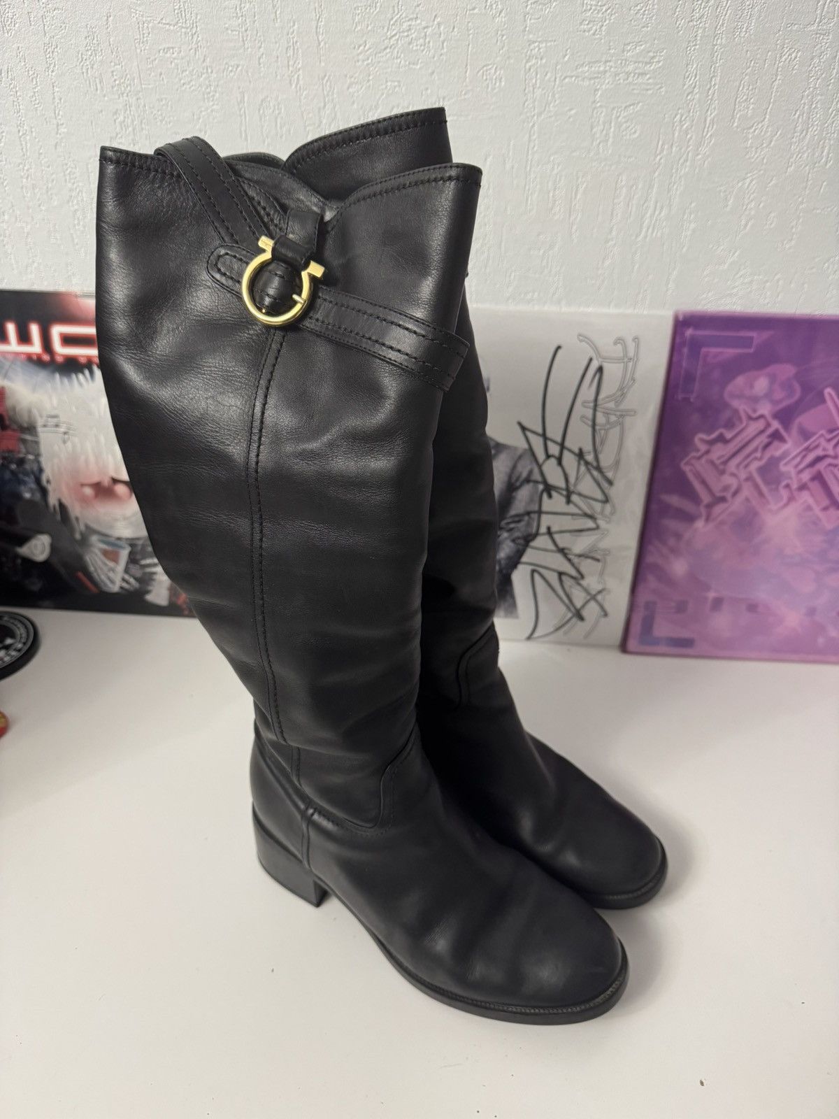 Salvatore Ferragamo Salvatore Ferragamo Leather Knee High Boots Gancini Gold Size US 9.5 / IT 39.5 - 4 Thumbnail