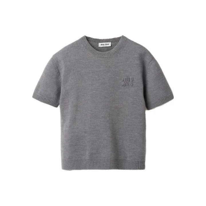 Miu Miu Miu Miu Gray Logo Short Sleeve Knit Top 0079 Size M / US 6-8 / IT 42-44 - 1 Thumbnail