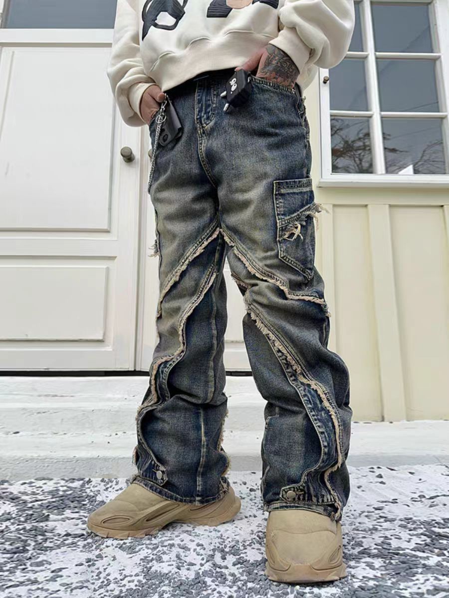 Japanese Brand × Jean Heavyweight patchwork fringed micro flare loose jeans Size US 34 / EU 50 - 1 Thumbnail