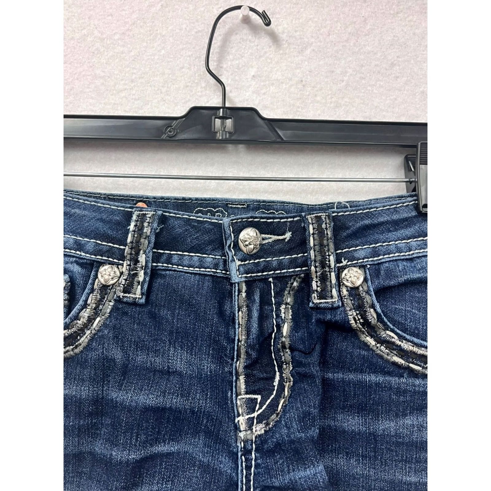 Miss Me Miss Me Womens Denim Distressed Cut-Off Shorts Size 27 Dark Blue Cotton-Polyester Denim Cut-Off Jeans Casual Summer Womens 27 Size 27" / US 4 / IT 40 - 6 Thumbnail