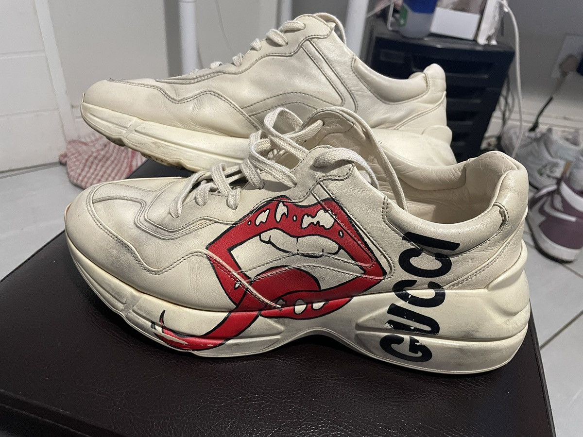 Gucci Gucci Men Leather Rython Dirty Mouth Sneakers Ivory Size US 10 / EU 43 - 3 Thumbnail