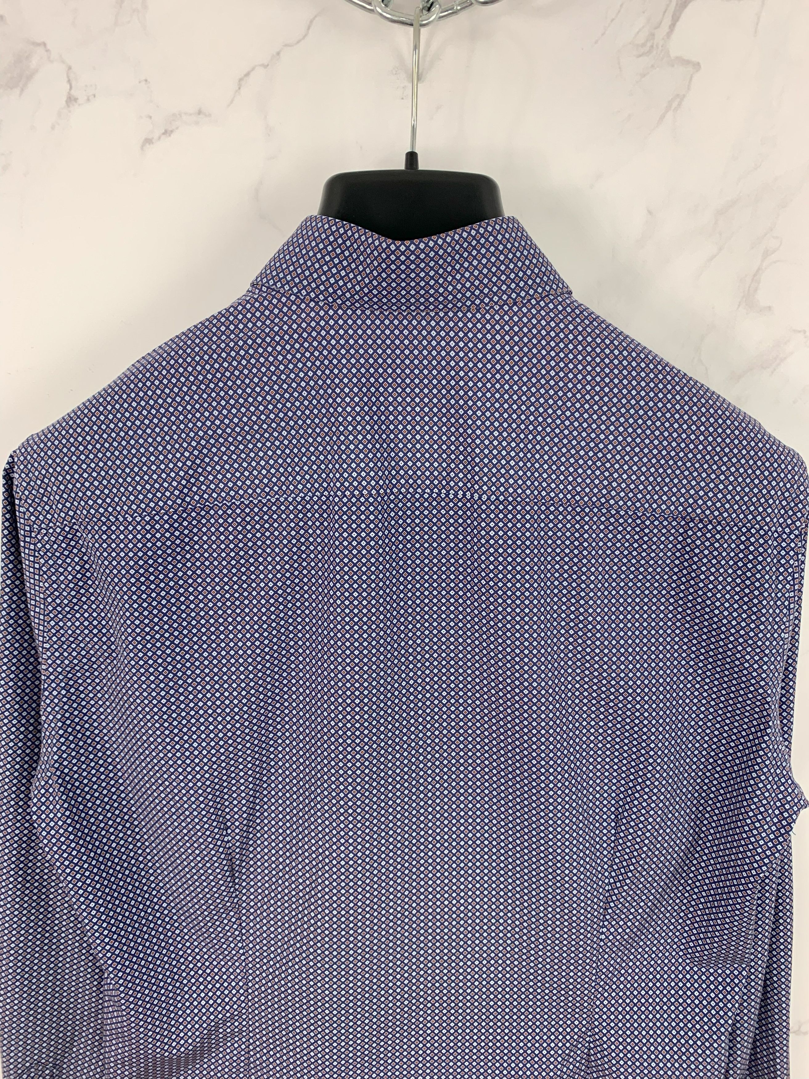 Eton Eton Navy Brighton Cotton Micro Pattern Slim Fit Shirt 39 Size US M / EU 48-50 / 2 - 8 Thumbnail