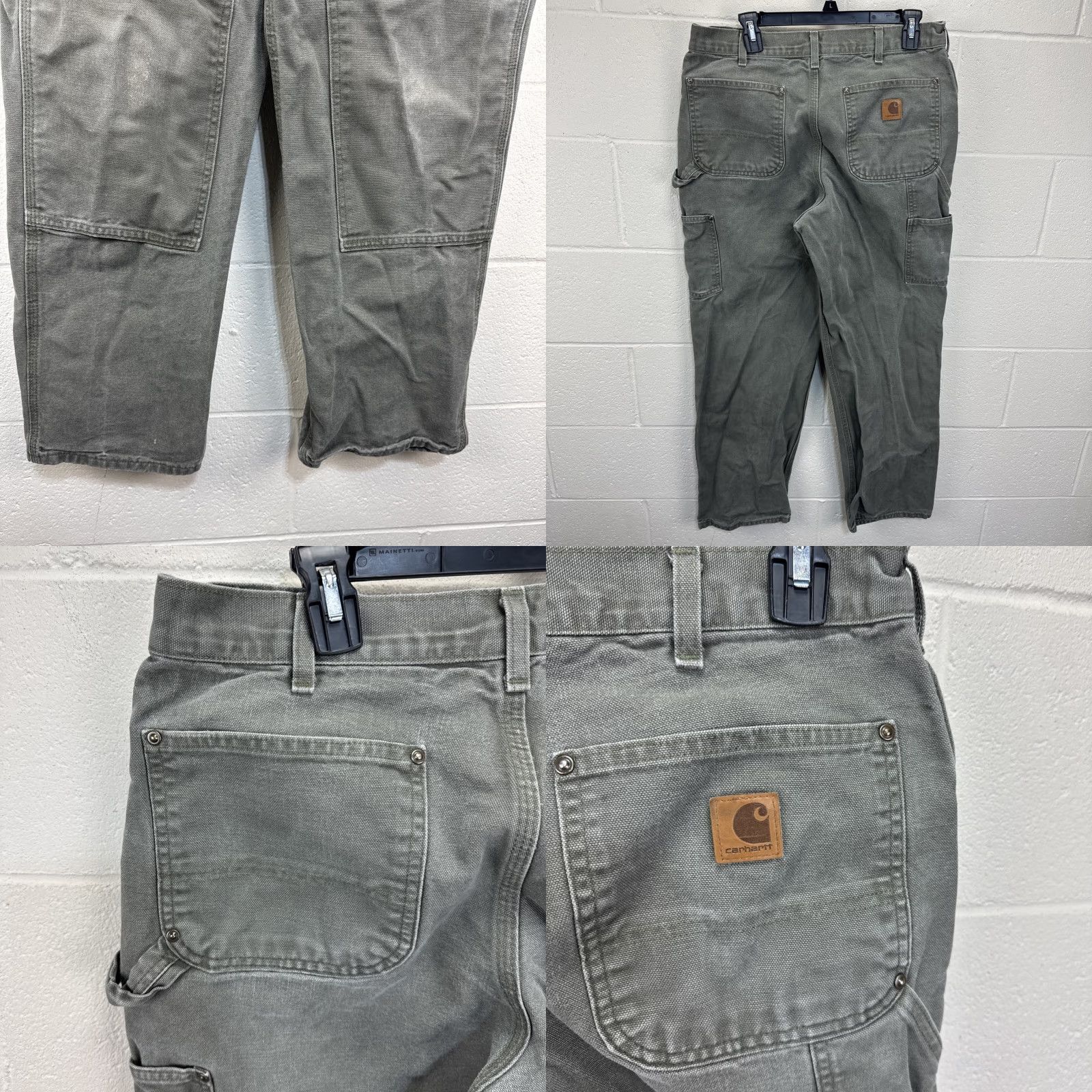 VINTAGE Carhartt Pants Men 34x32 Green Canvas 5-Pocket Dungaree Double Knee Workwear Casual 90s Grunge Mens