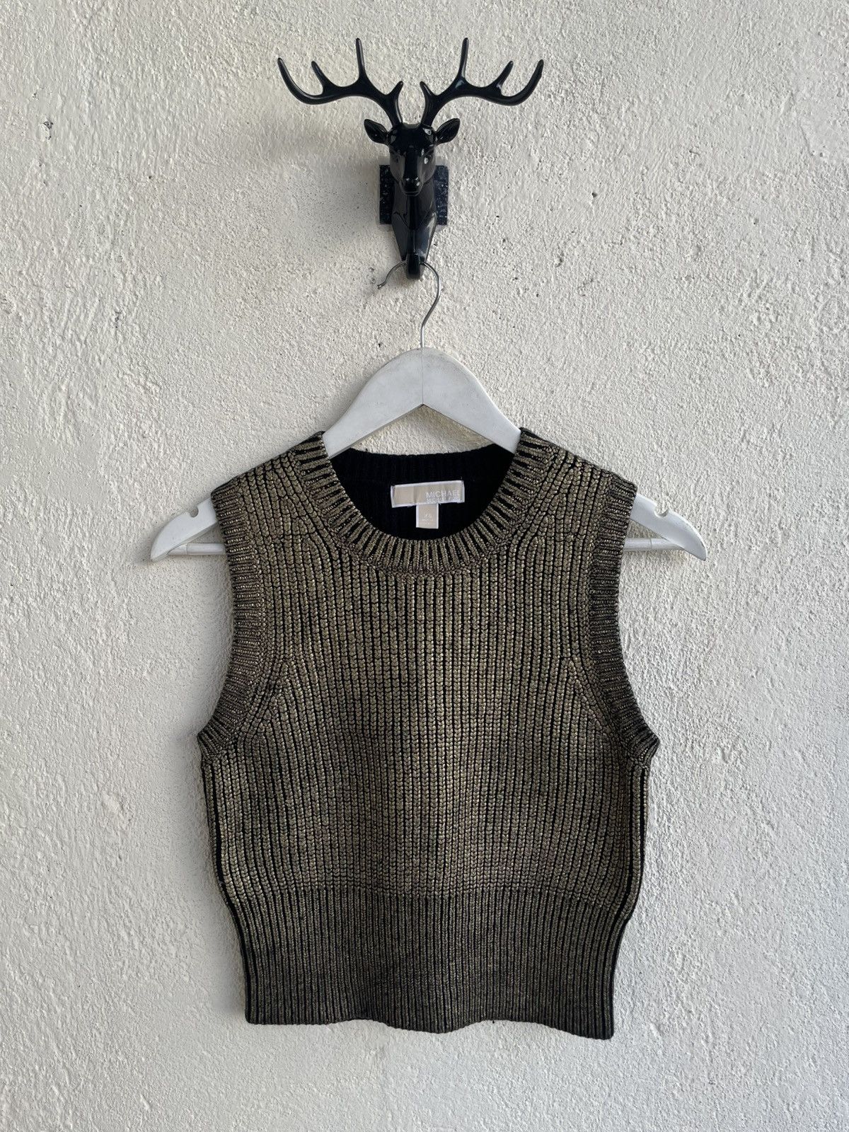 Yves Saint Laurent Michael Kors Metallic Gold Knit Ribbed Vest Dior Burberry Size XS / US 0-2 / IT 36-38 - 1 Thumbnail