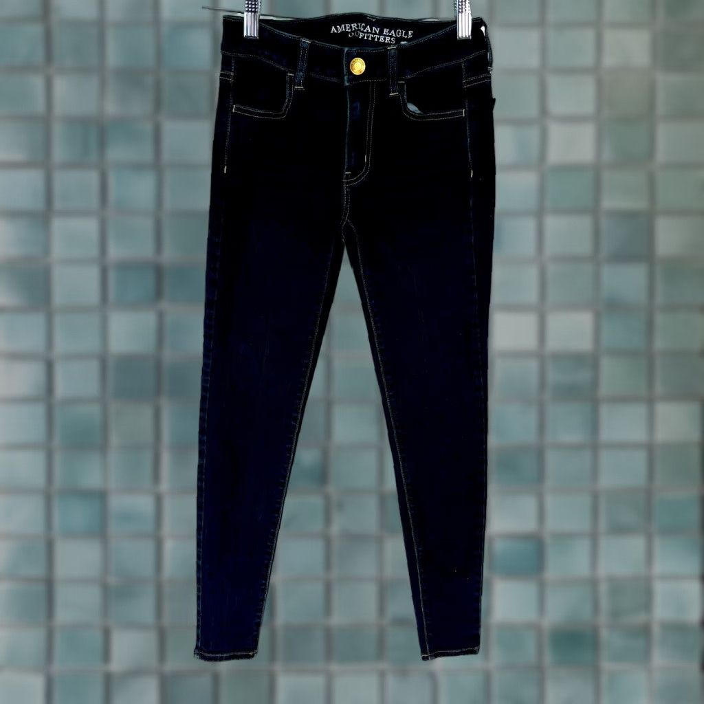 American Eagle Outfitters American Eagle Outfitters Womens Low Rise Super Stretch Blue Skinny Jeans Sz 2R Size 26" / US 2 / IT 38 - 1 Thumbnail