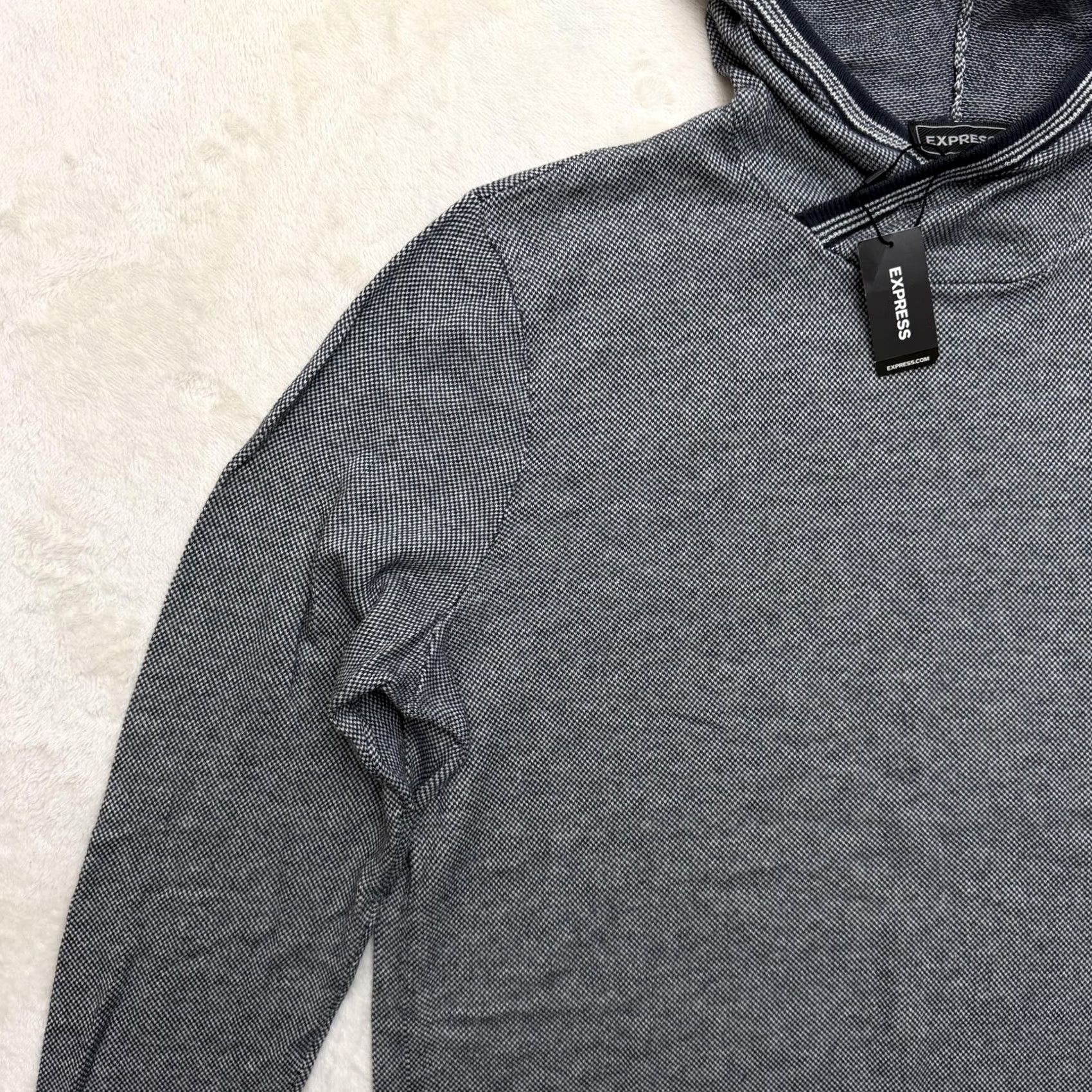 Express Express Sweater Mens XL Gray Hooded 100% Cotton Knit Lightweight Pullover Size US XL / EU 56 / 4 - 6 Thumbnail