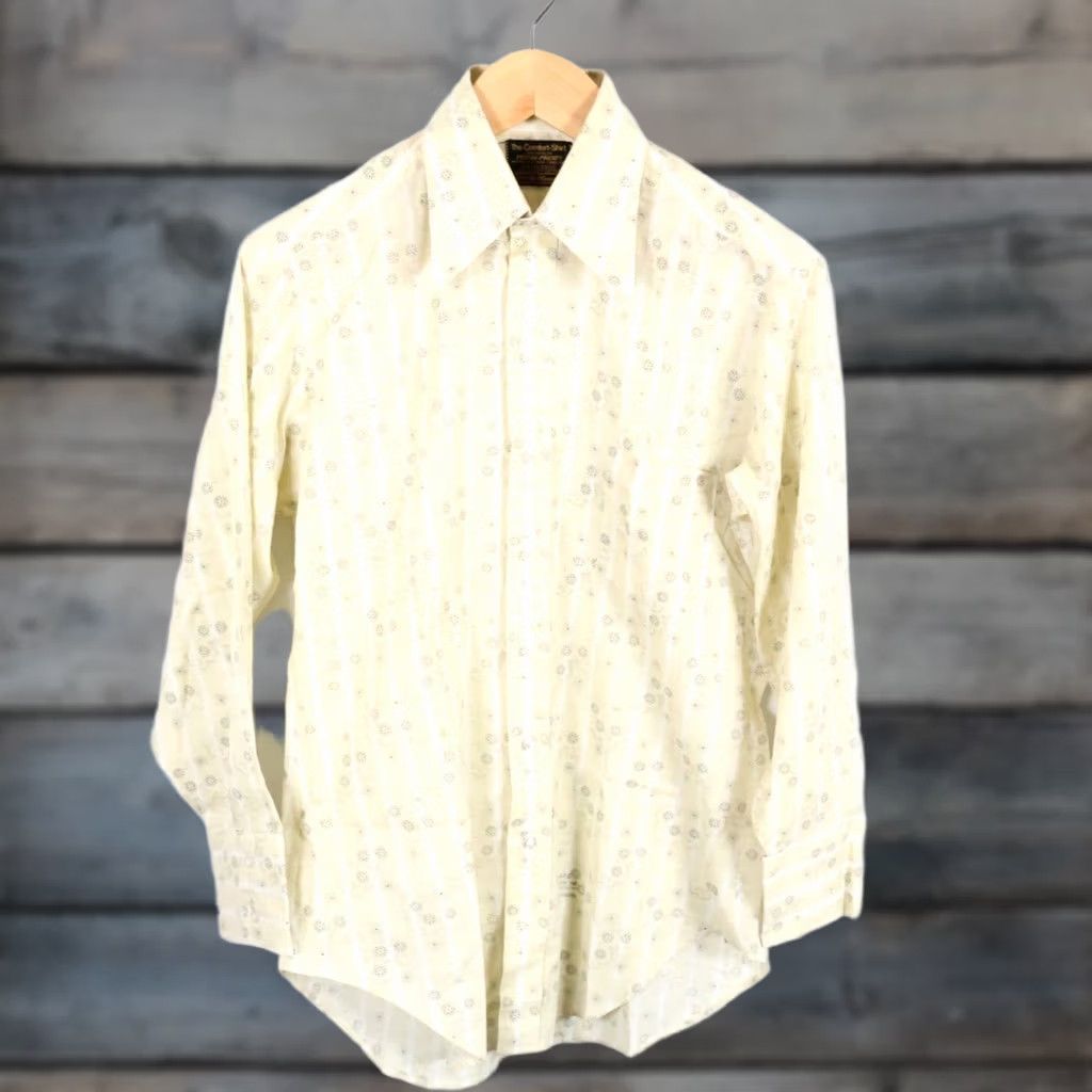 Sears Vintage Sears shirt Geometric Pattern Button-Up Collared Long Sleeve Medium Mens Pale Yellow Black 70s Style Shirt Size US M / EU 48-50 / 2 - 1 Thumbnail