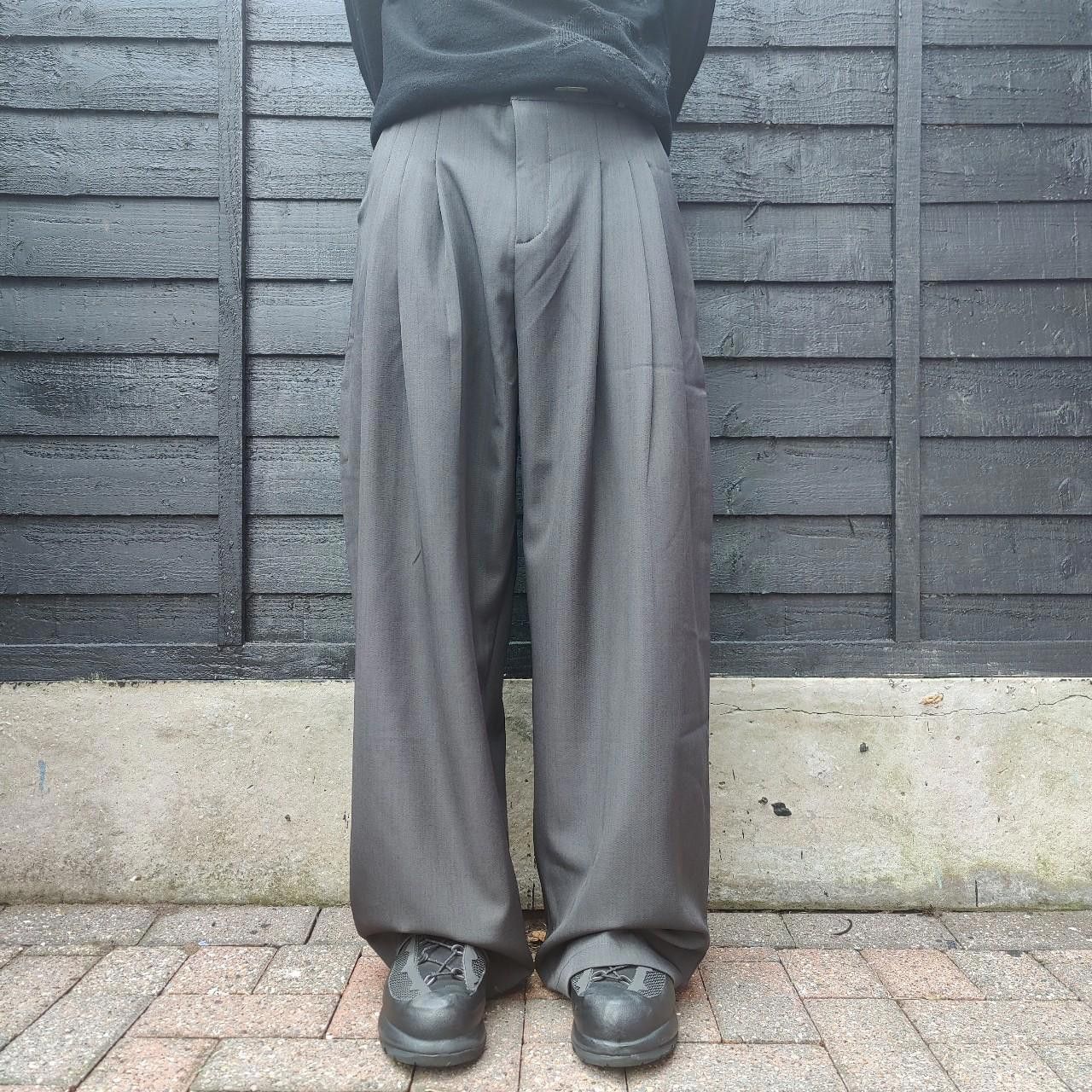 Grey Baggy Pleated Suit Trousers