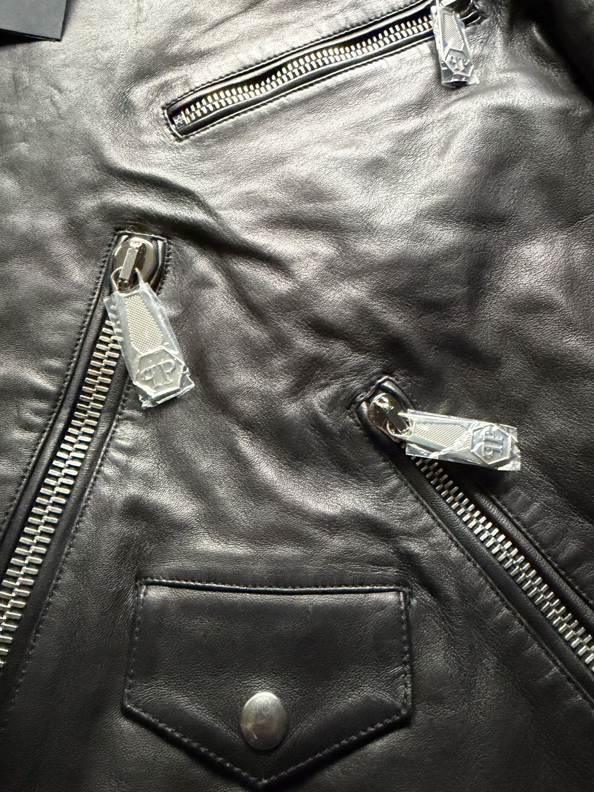 Philipp Plein Philipp Plein Lambskin Leather Biker Jacket Black / XL Size US XL / EU 56 / 4 - 7 Thumbnail