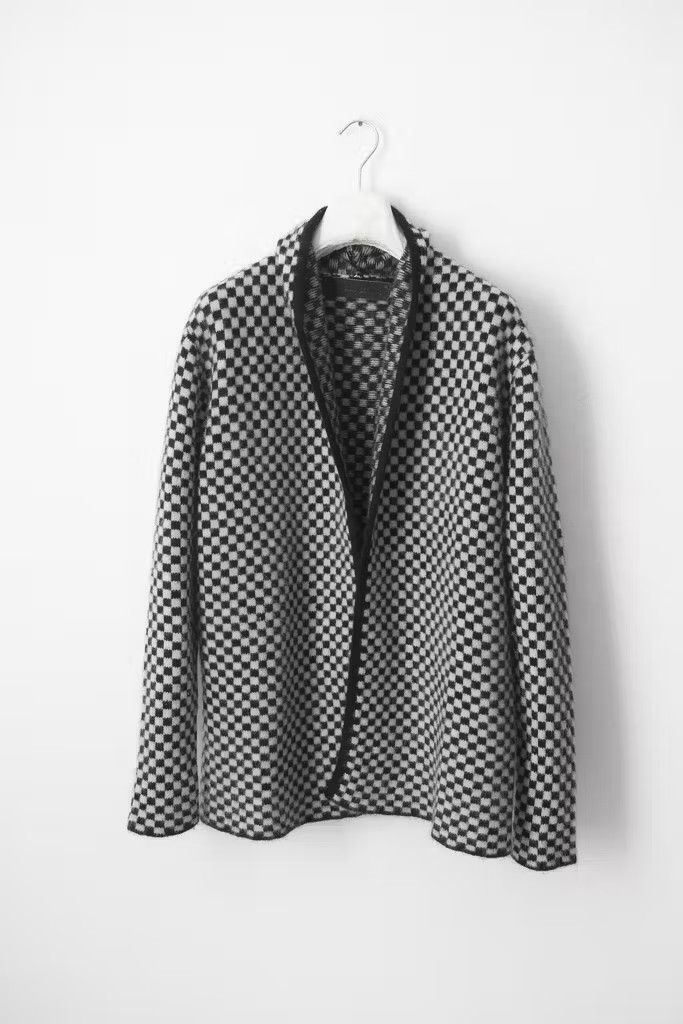 image of The Elder Statesman Checkered Cashmere Cardigan in Black Grey, Men's (Size XS)