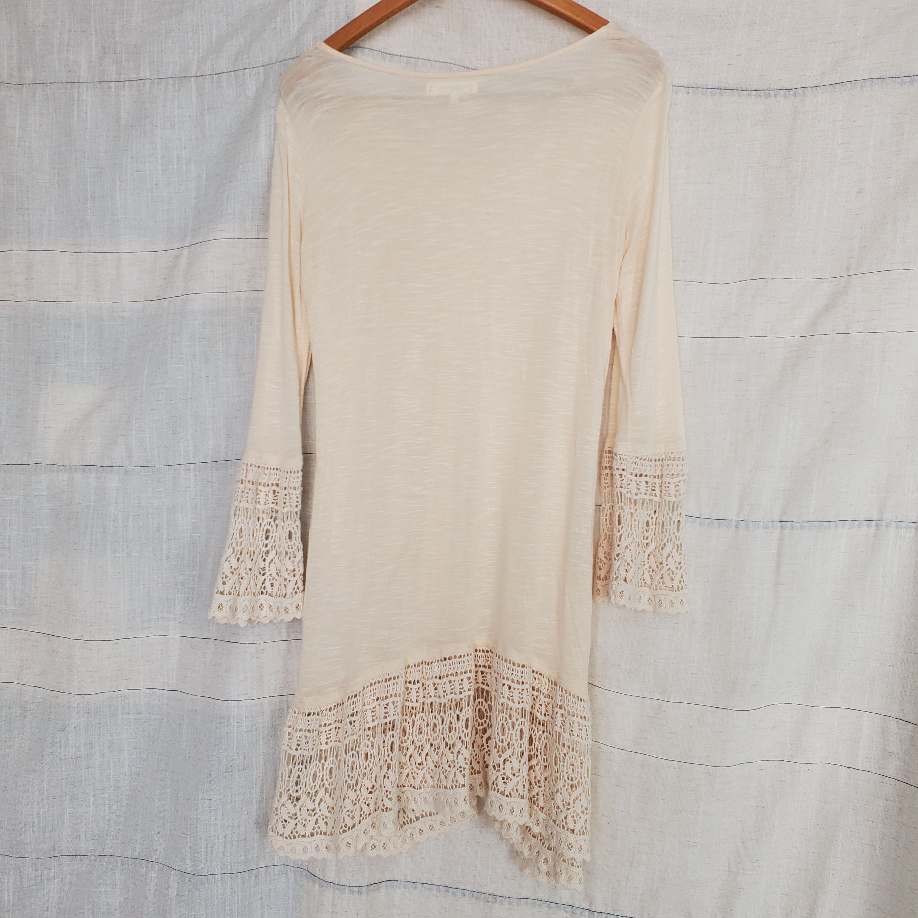 Other Indigo Soul Tunic Beige/Cream Lace Knit 3/4 Bell Sleeve SZ:S Size S / US 4 / IT 40 - 1 Thumbnail