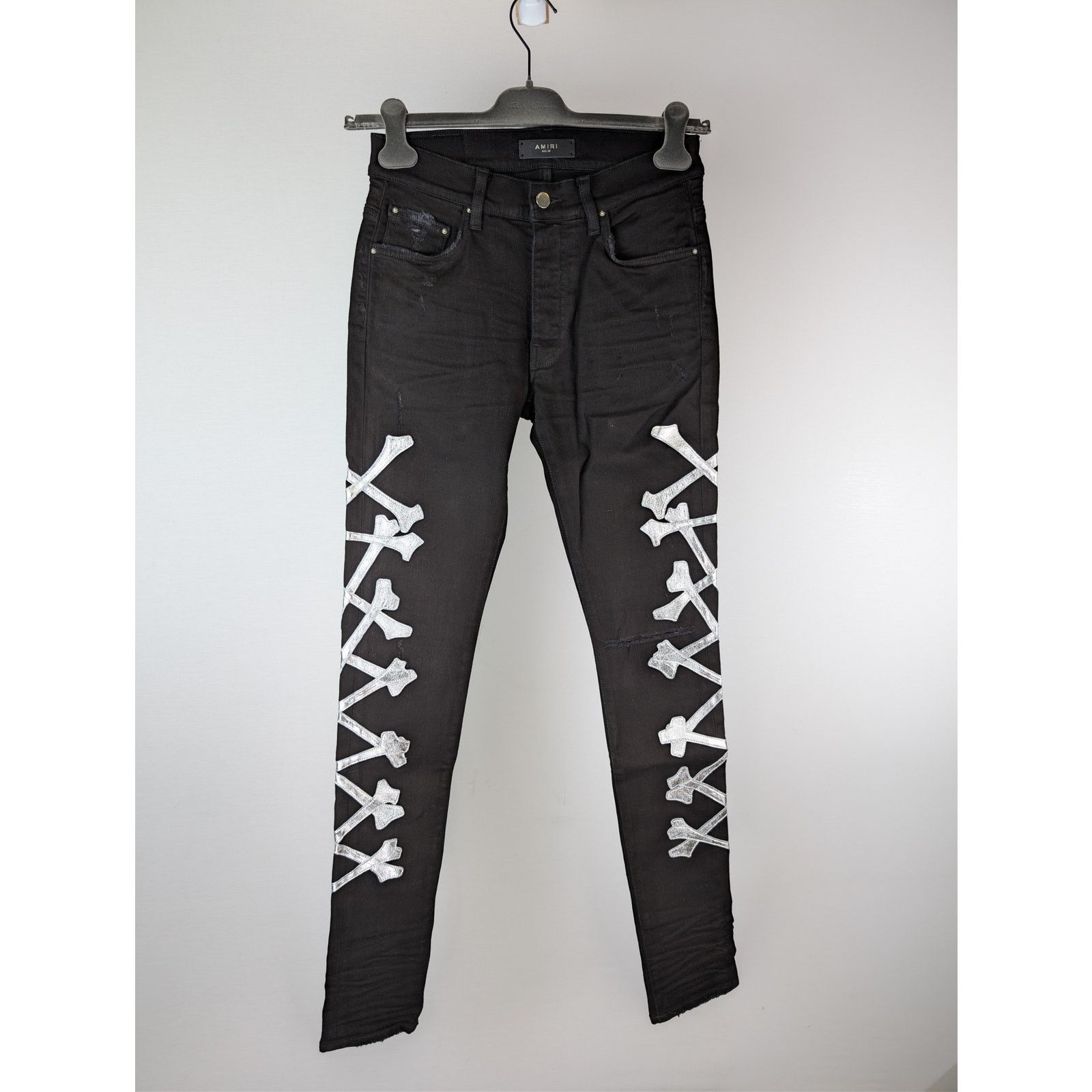 Amiri o1rshd1 Bones Jean Denim Jeans in Black/Silver Size US 30 / EU 46 - 1 Thumbnail