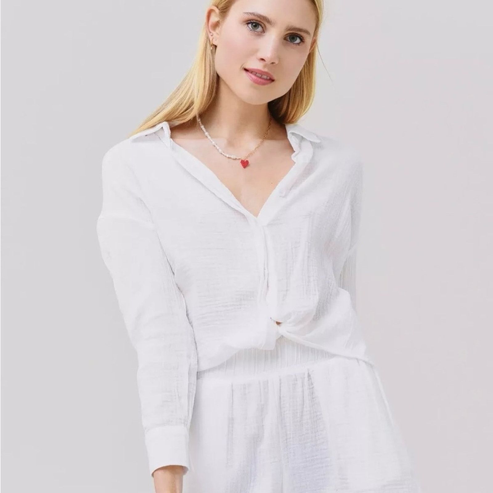 MONROW New Monrow White Cotton Gauze Button Down Small $128 Size S / US 4 / IT 40 - 1 Thumbnail