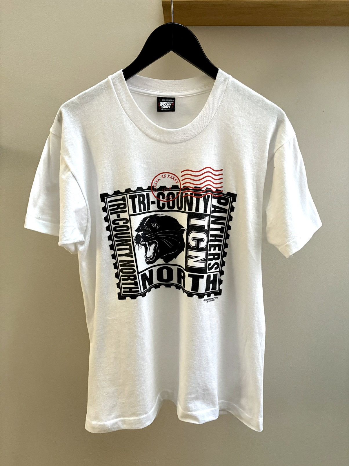 Vintage Tri-County North Black Panthers VTG 90s white t-shirt L Size US L / EU 52-54 / 3 - 1 Thumbnail