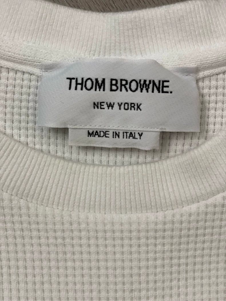 Thom Browne Thom browne White four-striped waffled round-neck sweatshir Size US XS / EU 42 / 0 - 5 Thumbnail
