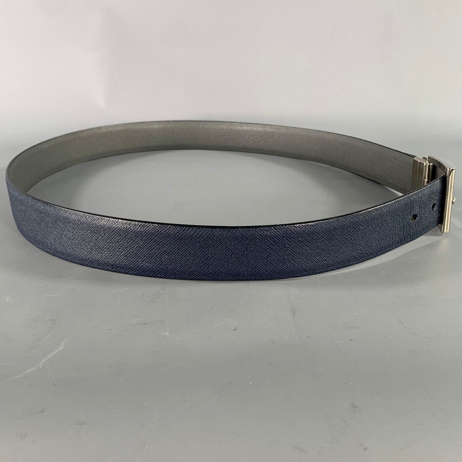 Prada PRADA Size 40 Navy Grey Crackled Leather Belt Size 40 - 3 Thumbnail