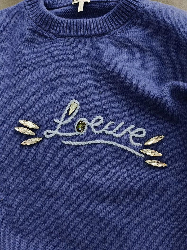 Loewe LOEWE Rhinestone logo knitted round neck sweater blue Size XS / US 0-2 / IT 36-38 - 3 Thumbnail