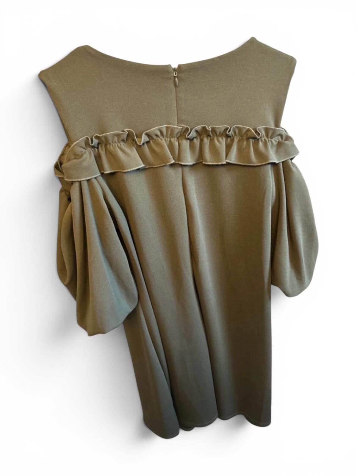 Other Nina Leonard Olive Green Cold Shoulder Dress with Ruffle Det Size M / US 6-8 / IT 42-44 - 2 Thumbnail