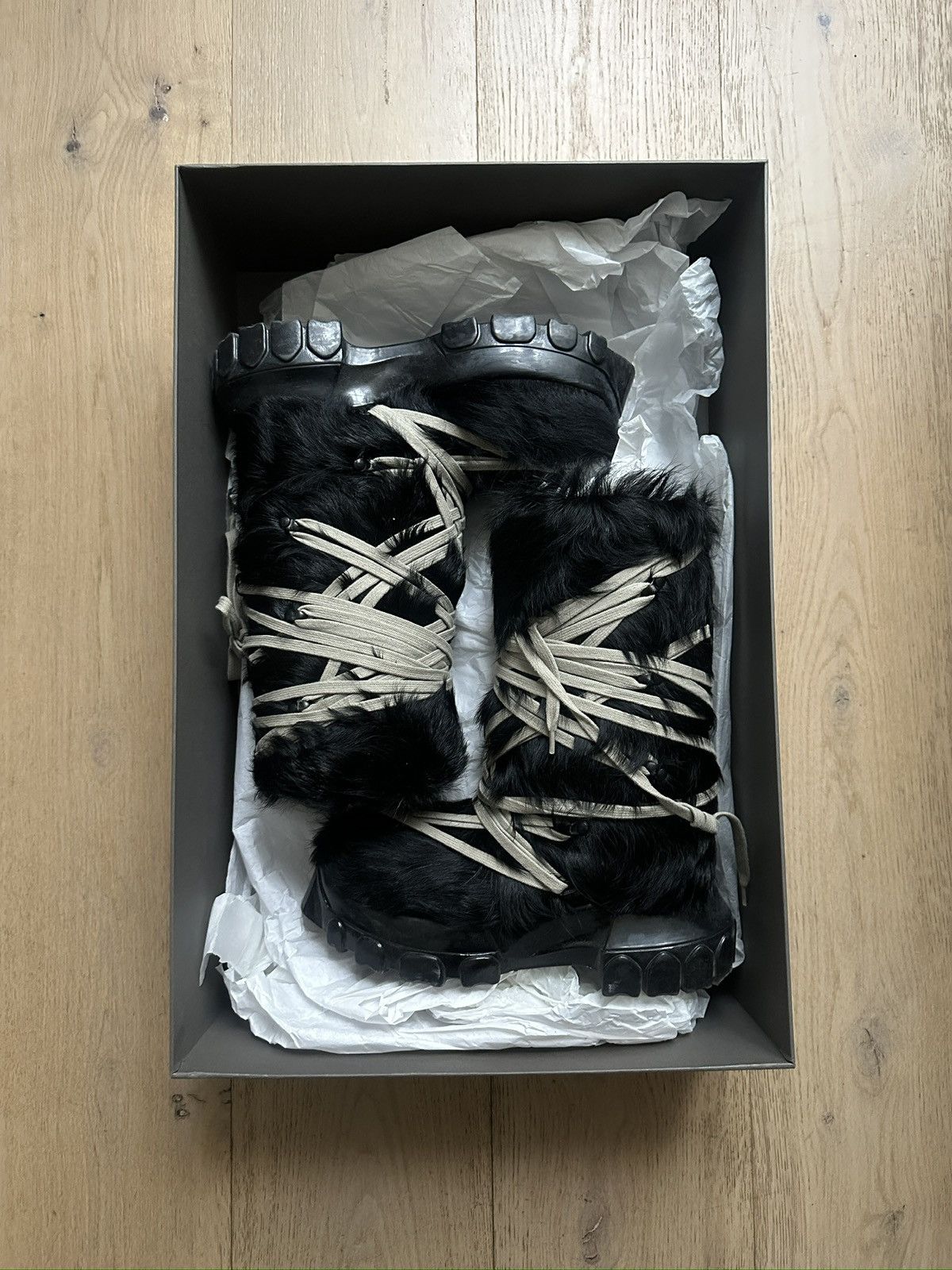 Rick Owens Rick Owens black Pony-Hair Megalace Lunar Boots Size US 6 / IT 36 - 1 Thumbnail