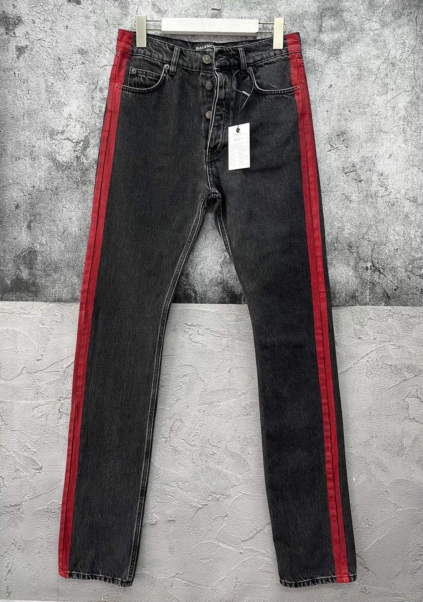 Balenciaga BALENCIAGA Black Red Stripe Straight Fit Jeans 28 Size US 28 / EU 44 - 1 Thumbnail