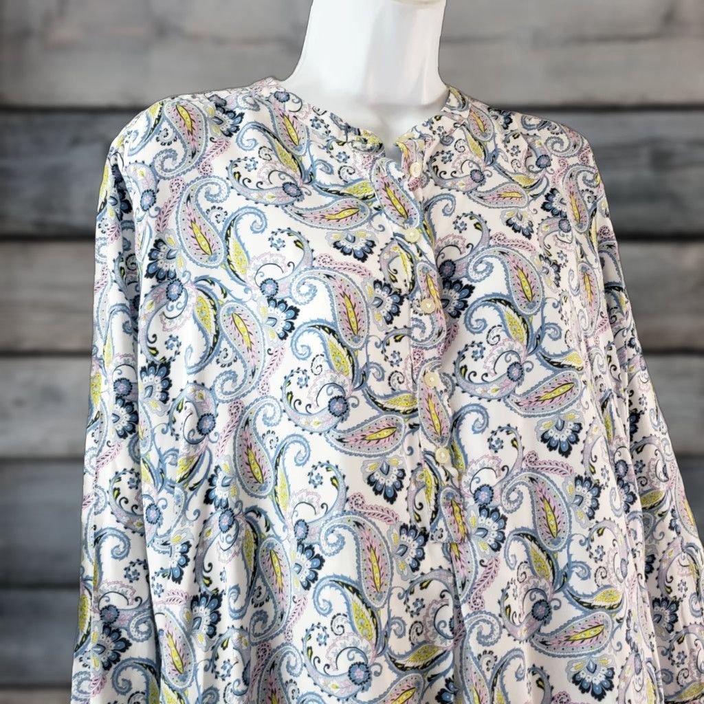 Ann Taylor Ann Taylor LOFT Womens Pullover Top Blouse PM Petite Pink Blue Paisley Rayon Shirt Womens Pullover 27" 21" 22" 90s/ - Size M / US 6-8 / IT 42-44 - 1 Thumbnail