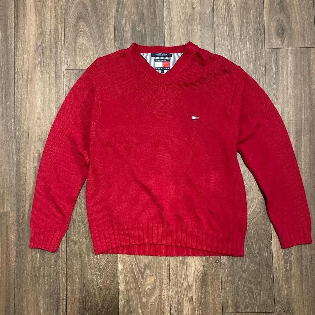 Tommy Hilfiger Tommy Hilfiger red vtg V-neck sweater size medium Size M / US 6-8 / IT 42-44 - 1 Thumbnail