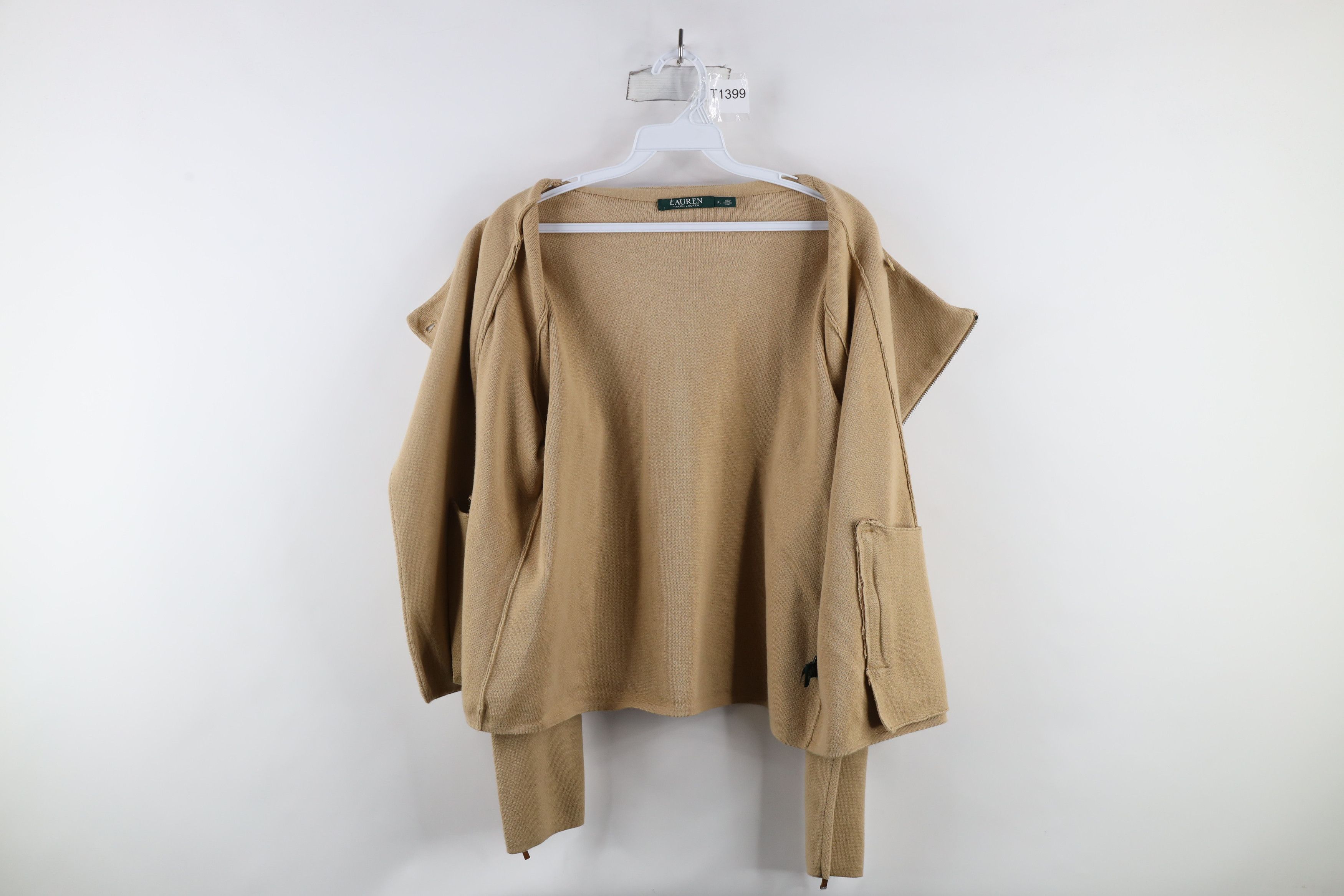 Ralph Lauren × Vintage Vintage Ralph Lauren Asymmetrical Zip Knit Sweater Beige Size XL / US 12-14 / IT 48-50 - 10 Thumbnail