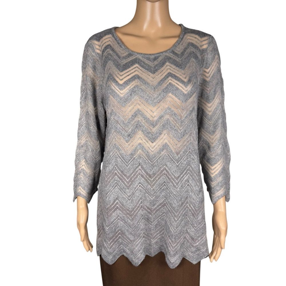 Chicos Chico's Travelers Gray Chevron Knit Sweater Size 2 US L Size L / US 10 / IT 46 - 1 Thumbnail