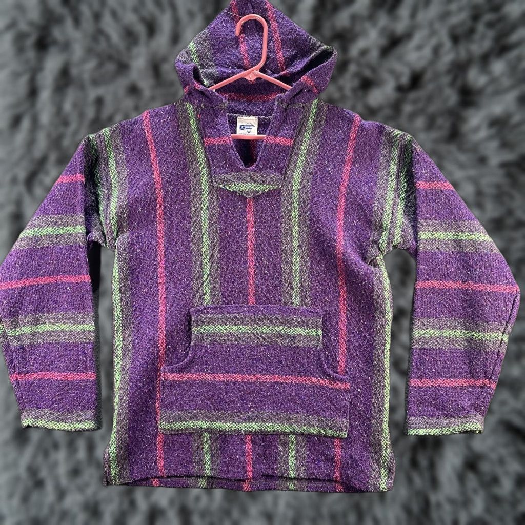 Vintage VTG Stocus Baja Hoodie Pullover Mens Large Purple Striped Mexican Drug Rug Boho Size US L / EU 52-54 / 3 - 1 Thumbnail