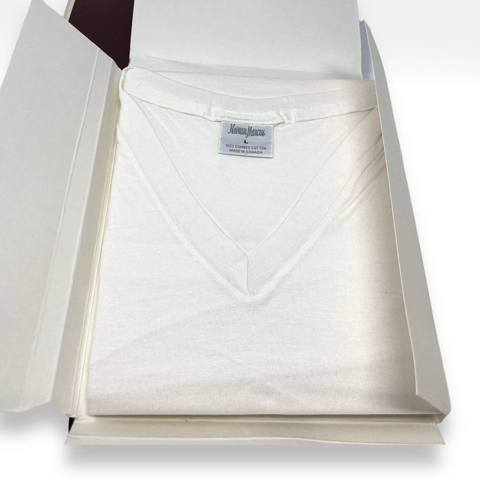 Neiman Marcus 90s NEIMAN MARCUS Vintage White Cotton V-Neck Boxed Tees Size L / US 10 / IT 46 - 3 Thumbnail