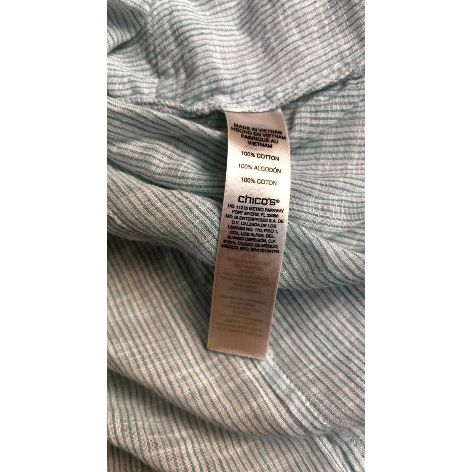 Vintage Chico's Blue Striped Button-Up Ruffle Tunic Top Shirt Size 2 Cotton Long Sleeve Womens Tunic Shirt Size XS / US 0-2 / IT 36-38 - 5 Thumbnail