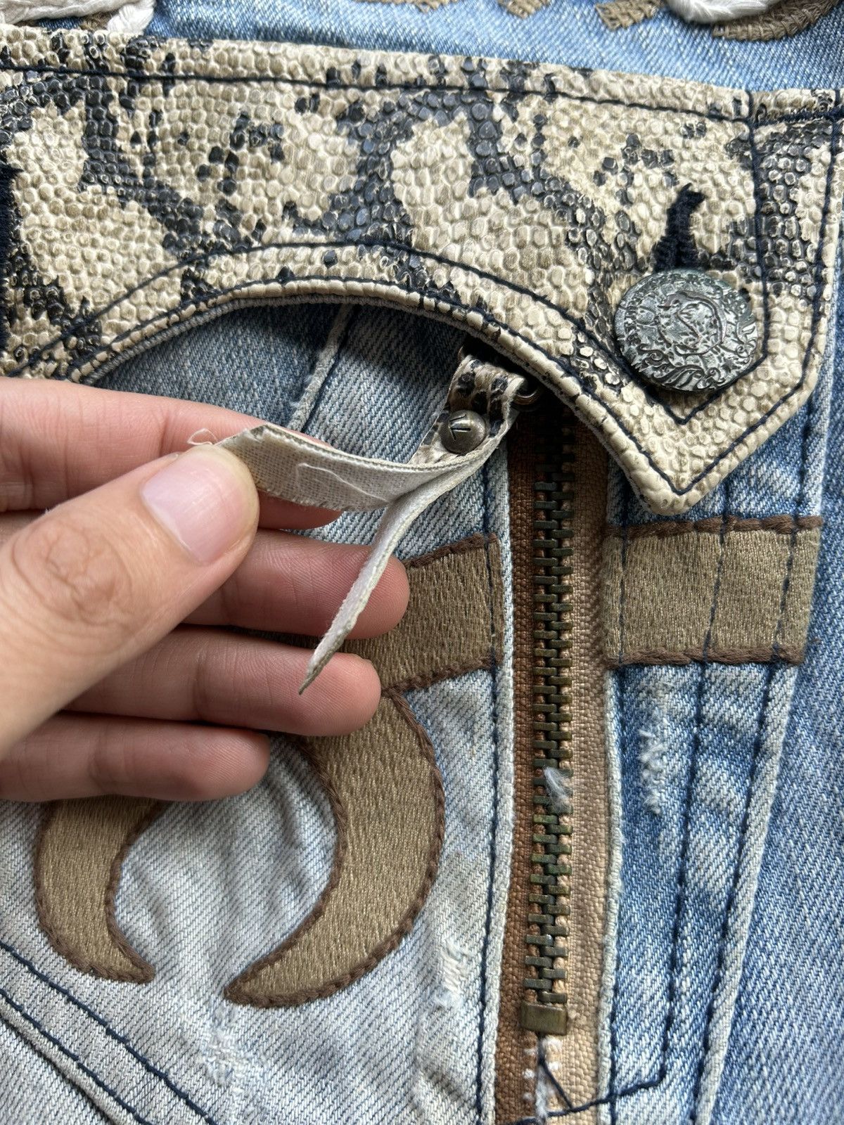 Kapital Red Pepper Japan Studded Snake Skin pocket Distressed Denim Size US 34 / EU 50 - 8 Thumbnail