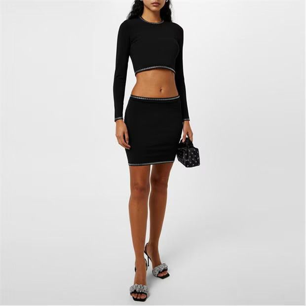 Alexander Wang o1g2r1mq0824 Crystal Long Sleeve Crew Top in Black Size S / US 4 / IT 40 - 4 Thumbnail