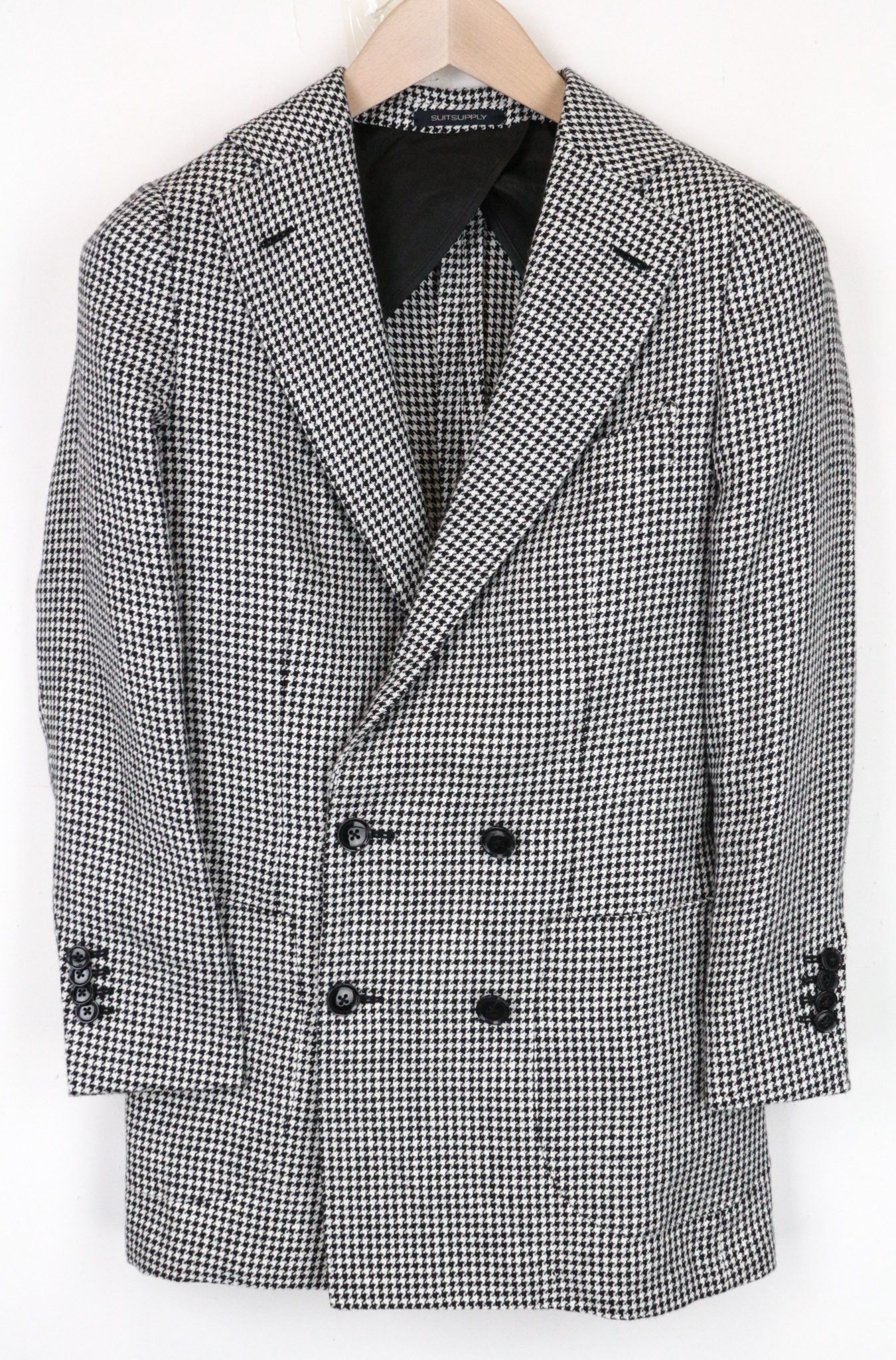 image of Suitsupply La Spalla Uk30R Grey Houndstooth Linen Blazer 69351, Men's (Size 34S)