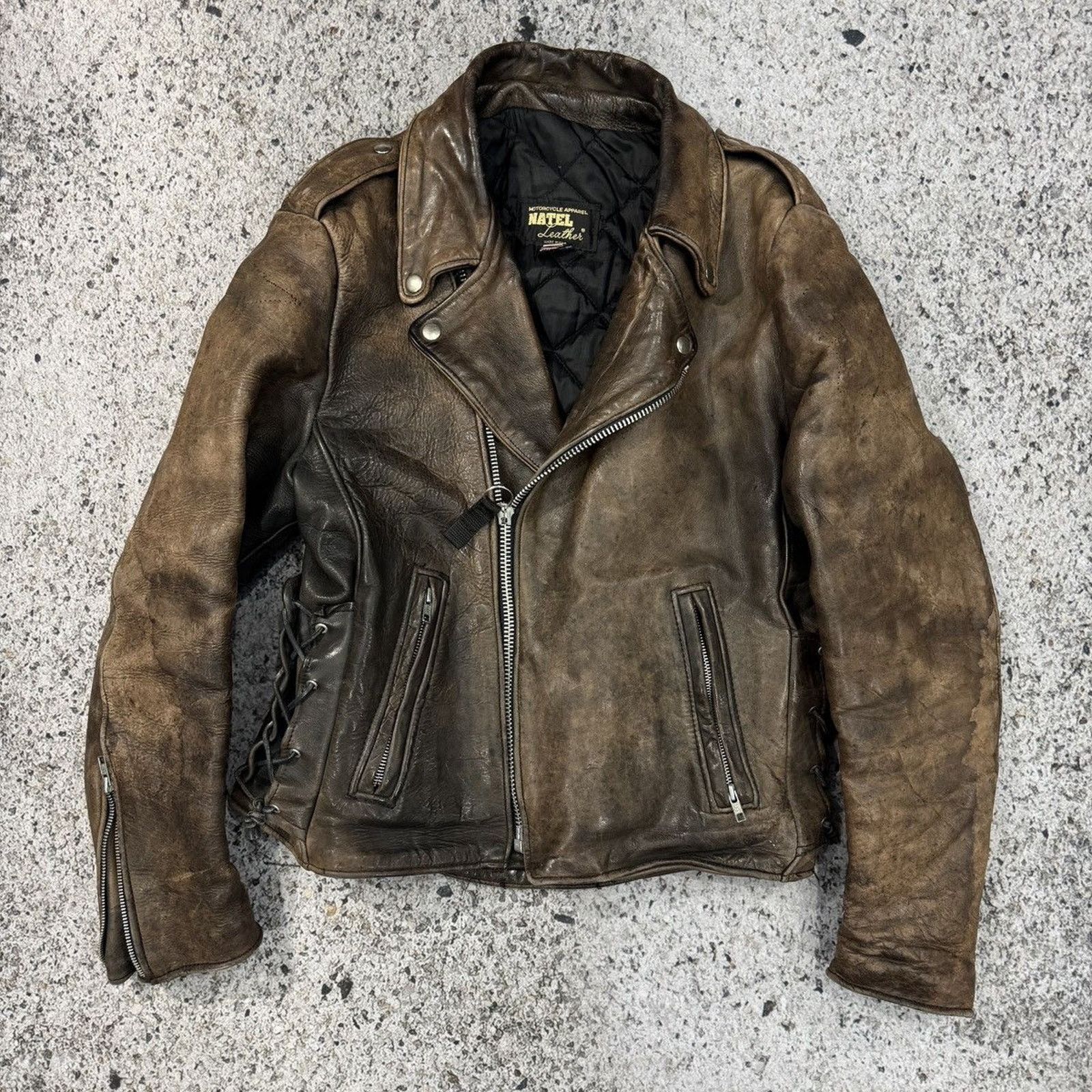 Vintage 90s Aged Faded Leather Motorcycle Jacket ERD Grunge Biker Size US L / EU 52-54 / 3 - 5 Thumbnail