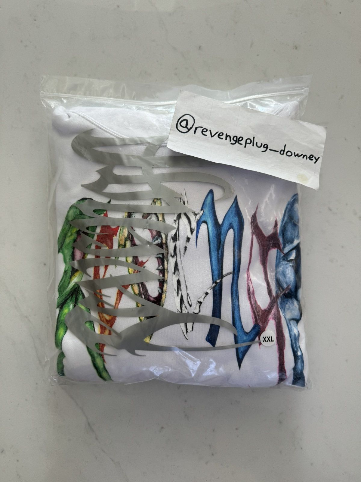 image of Revenge Trippie Arch Logo Hoodie White, Men's (Size 2XL)