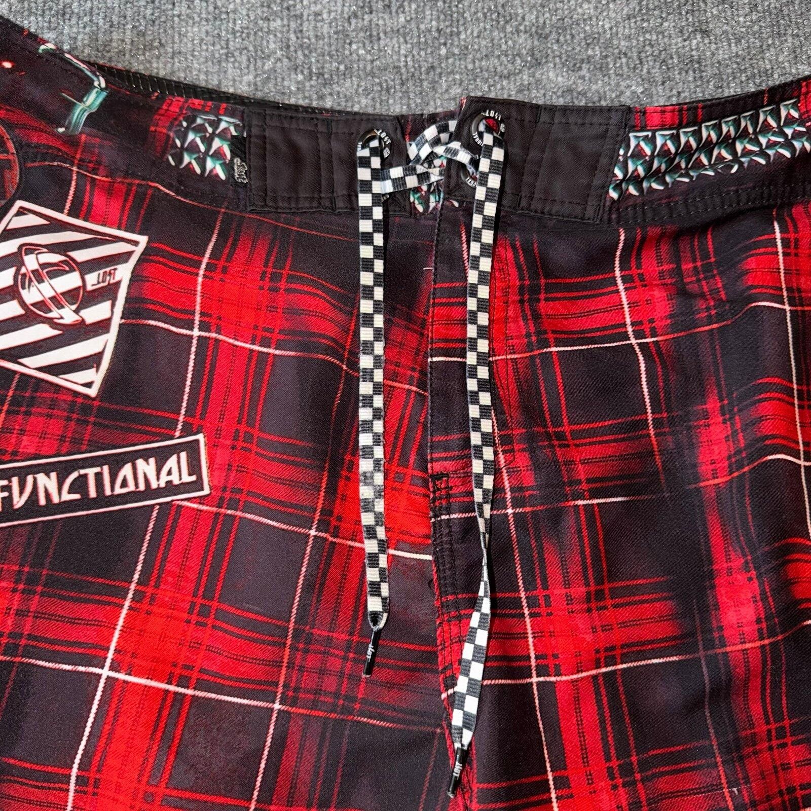 Warren Lotas LOST Enterprises Red Plaid Surf Board Shorts Mens XL Rare Size US 36 / EU 52 - 3 Thumbnail