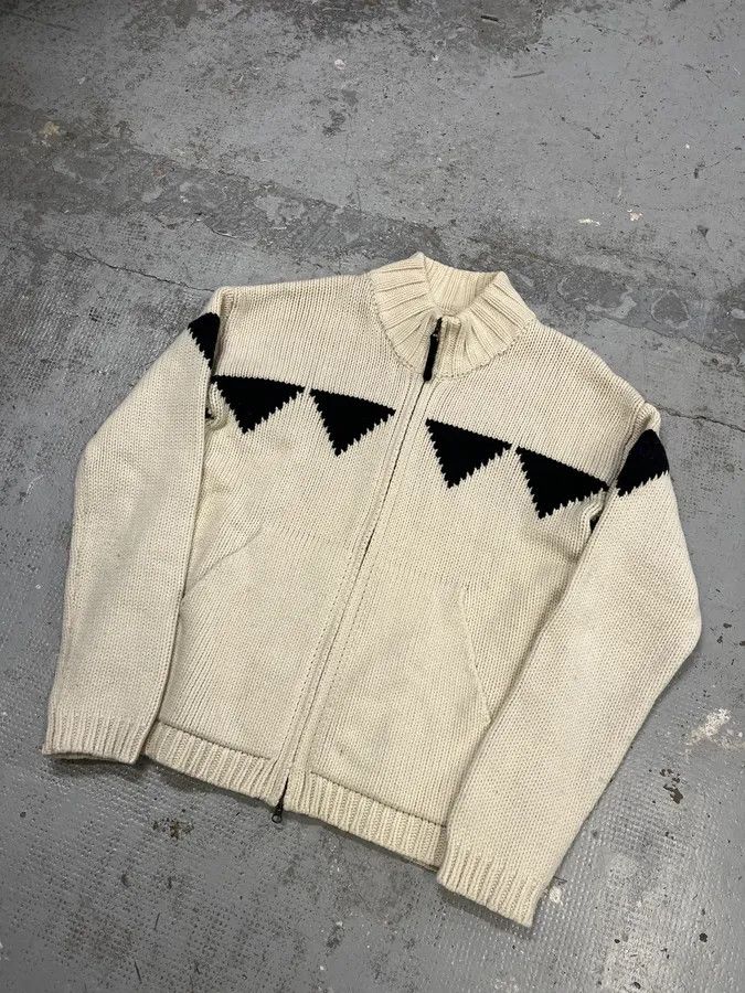 Armani Armani Triangle Cream Wool Zip-Up Sweater Size US L / EU 52-54 / 3 - 4 Thumbnail
