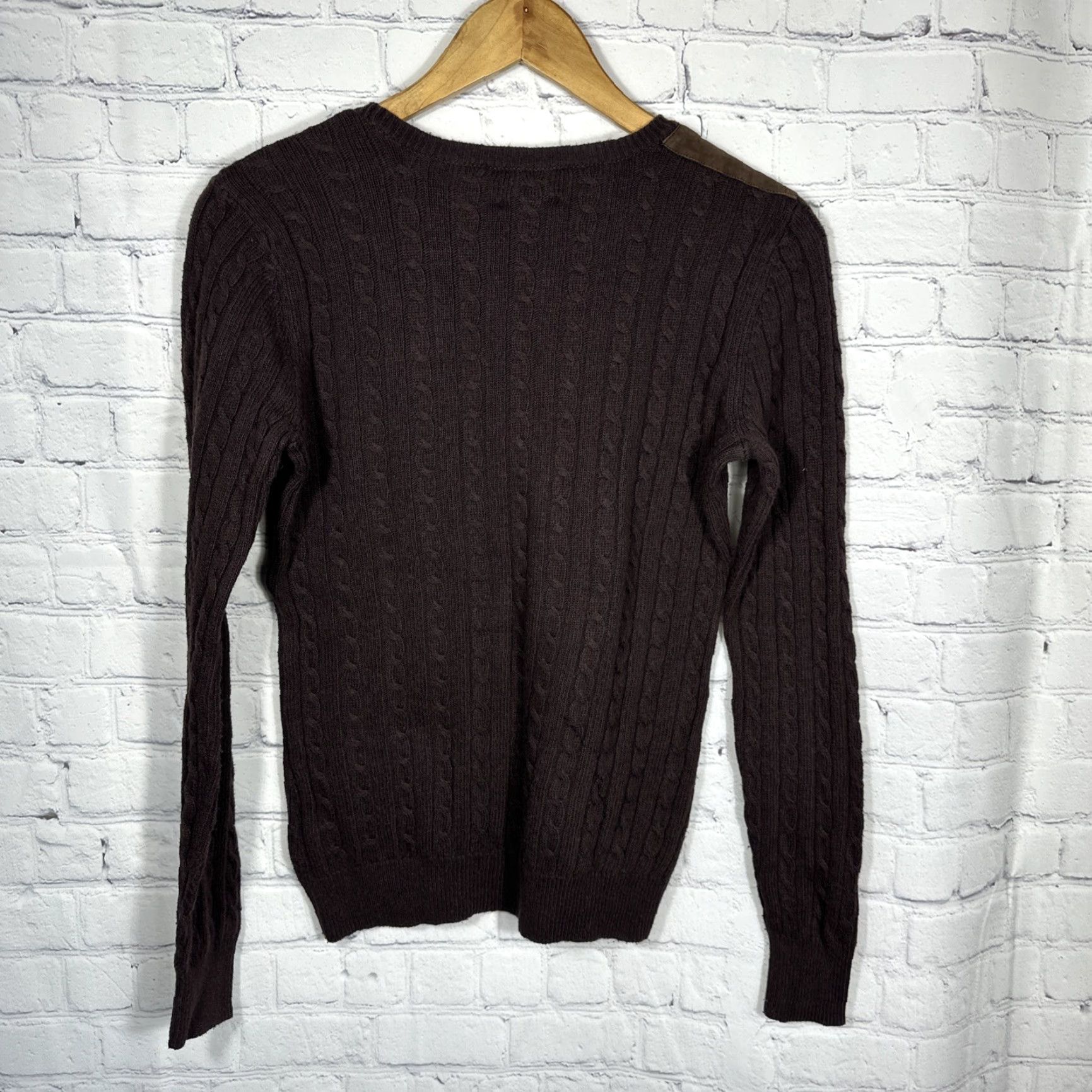 Ralph Lauren Lauren Ralph Lauren Sweater Shirt Women Cable-Knit Brown Crew Neck Long Sleeve Suede Shoulder Patch Small/ S Size S / US 4 / IT 40 - 3 Thumbnail