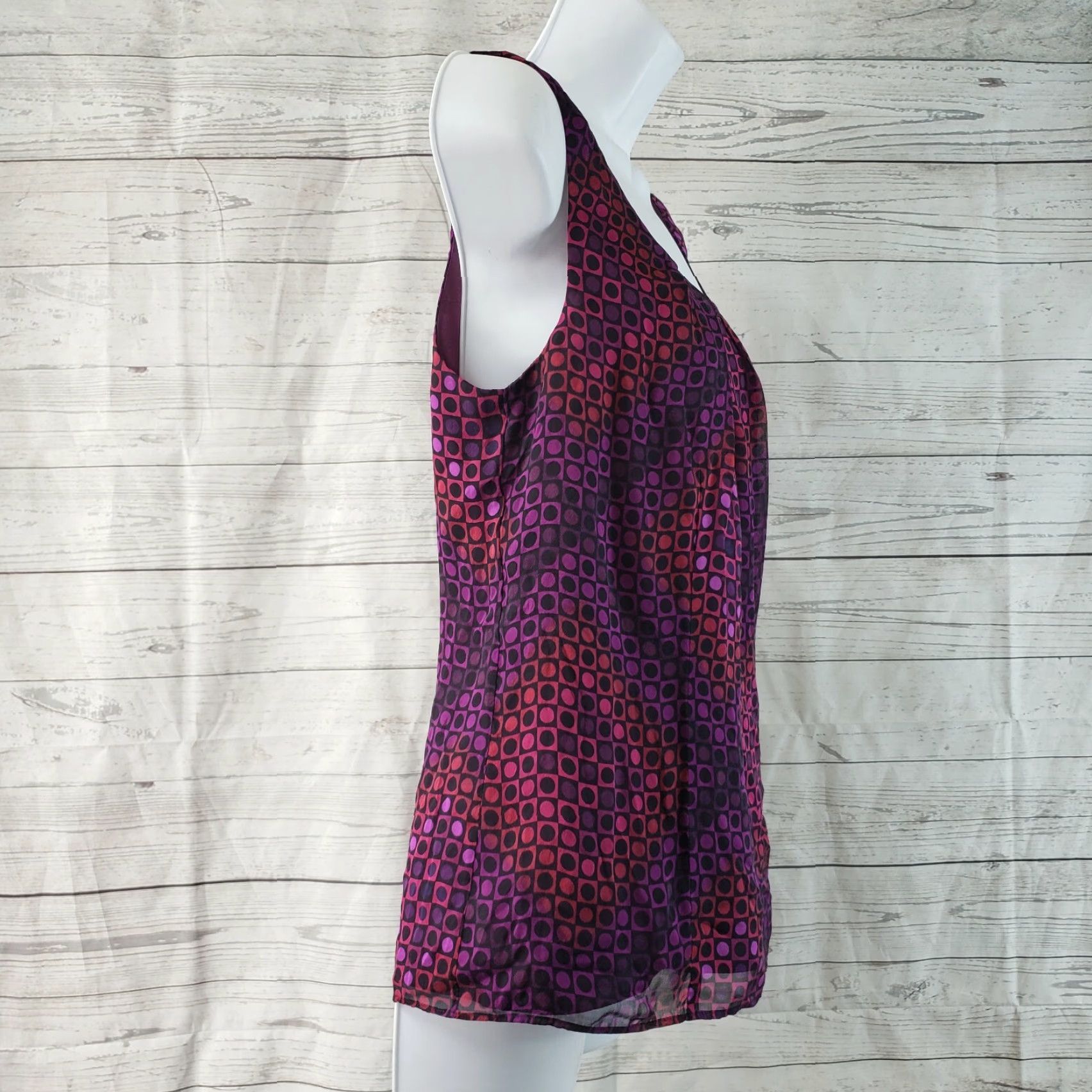Vintage Lafayette 148 Womens Tank Top Sz 8 Purple Geometric Silk Side Zipper Scoop Neck Shirt Adult Size M / US 6-8 / IT 42-44 - 3 Thumbnail
