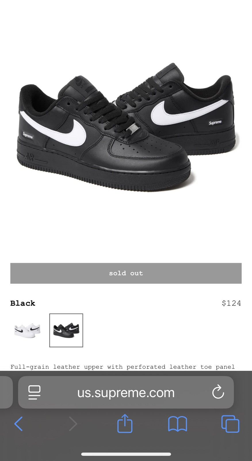 Nike × Supreme Supreme®/Nike® Air Force 1 Low black Size US 11 / EU 44 - 1 Preview