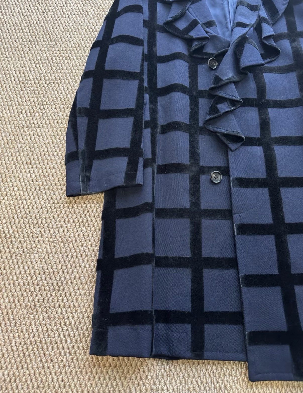 Comme des Garcons Comme des Garçons Navy Velvet Plaid Ruffle Coat CDG K23 Size M / US 6-8 / IT 42-44 - 2 Thumbnail