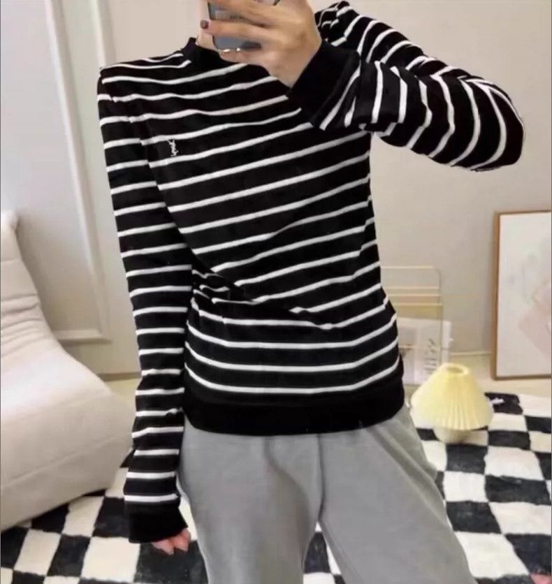 Saint Laurent Paris Saint Laurent Color-block logo embroidered striped crewneck Size US M / EU 48-50 / 2 - 9 Thumbnail