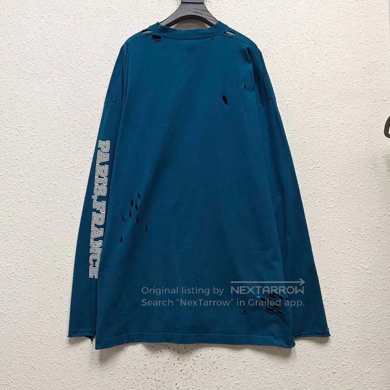 Balenciaga Balenciaga Double B Destroyed Logo Ripped Aged Long Sleeve Size US XL / EU 56 / 4 - 2 Thumbnail